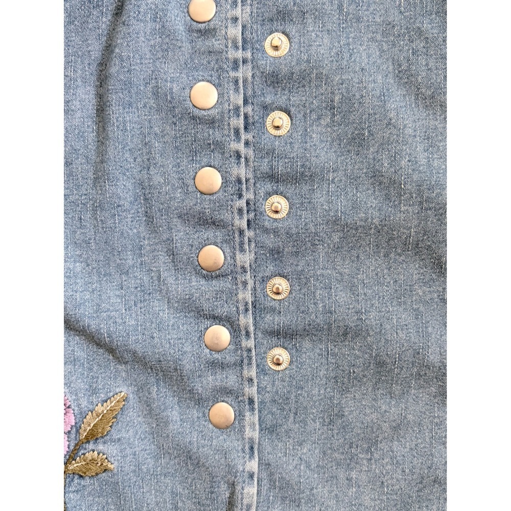 Floral Embroidered Denim Shirt Light Wash Blue Large 90's Butter Mom - Picture 5 of 10